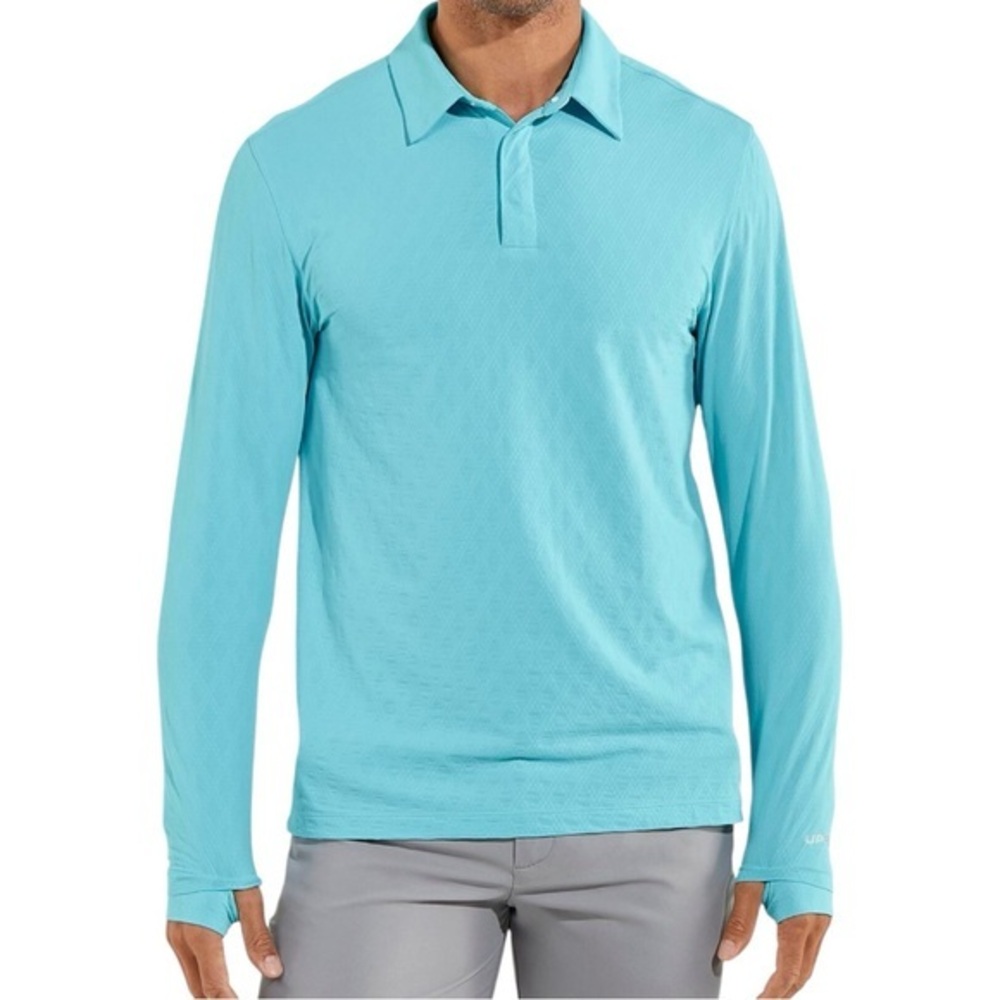Coolibar Men's Arobello Long Sleeve Golf Polo size XL in Aruba Blue